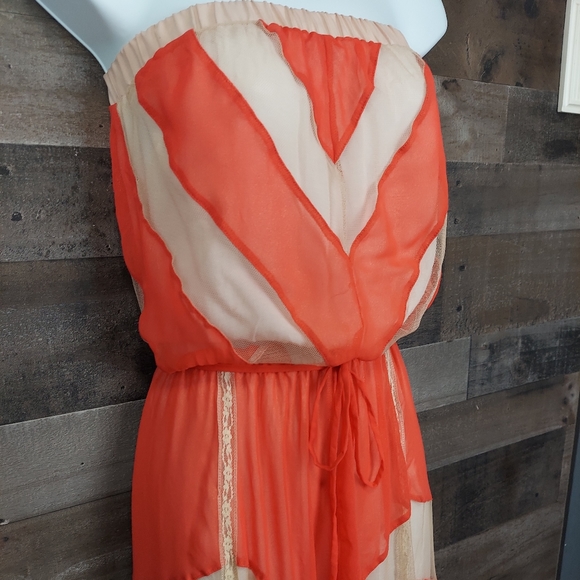 Arden B. Orange and Cream Strapless Maxi Dress - Picture 4 of 12